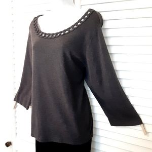 1X Dressy 100% Cotton Grey ¾ Sleeve Sweater by Karen Scott Woman
